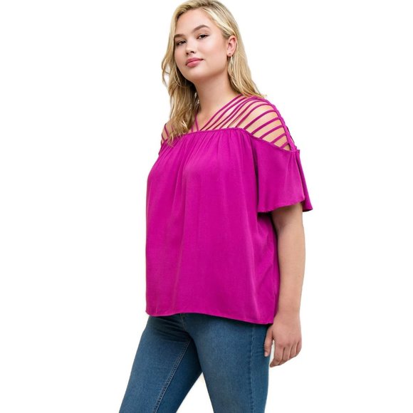 Entro Bohemian Strappy Top, Fuchsia XL - Picture 3 of 7